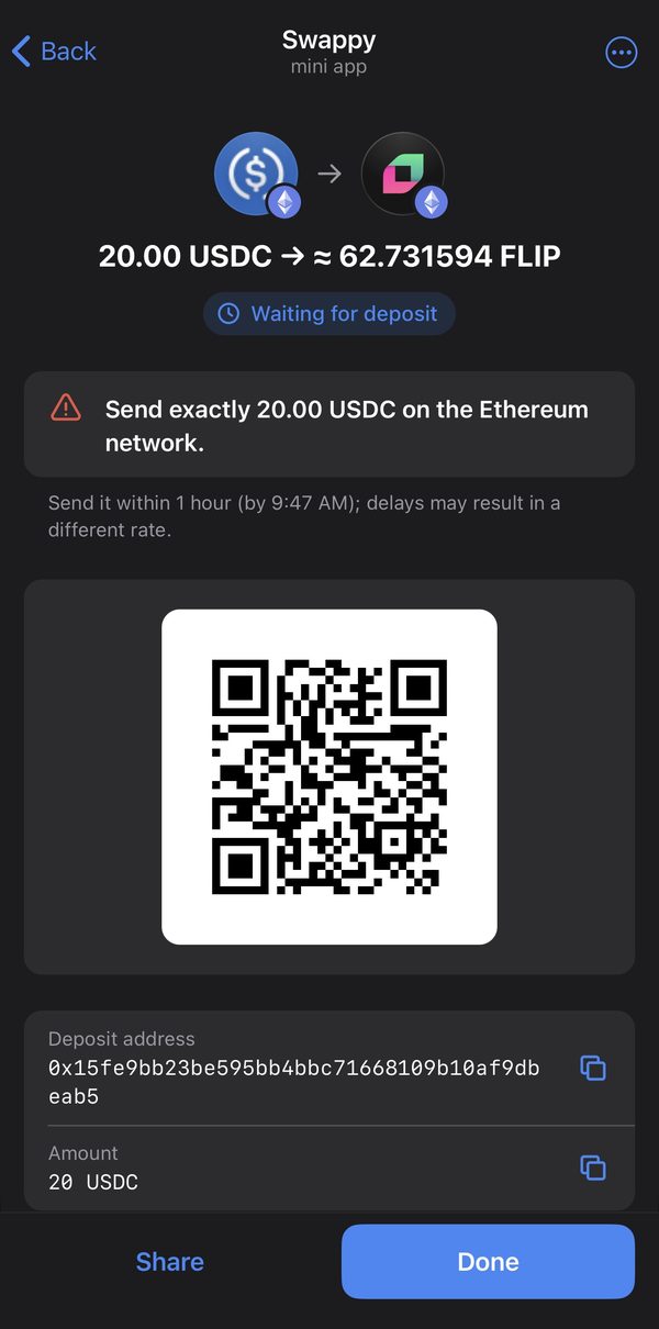 Send to the deposit address